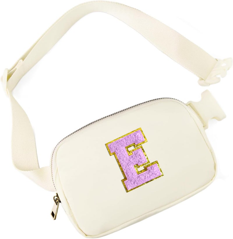 Gitus Gifts for 8 9 10 11 12 Year Old Girls Belt Bag Fanny Pack Crossbody Bags with Initial Letter Patch Cute Stuff Birthday Gifts for Teen Girls Women Personalized Trend Stuff (Ivory-E) - Image 1